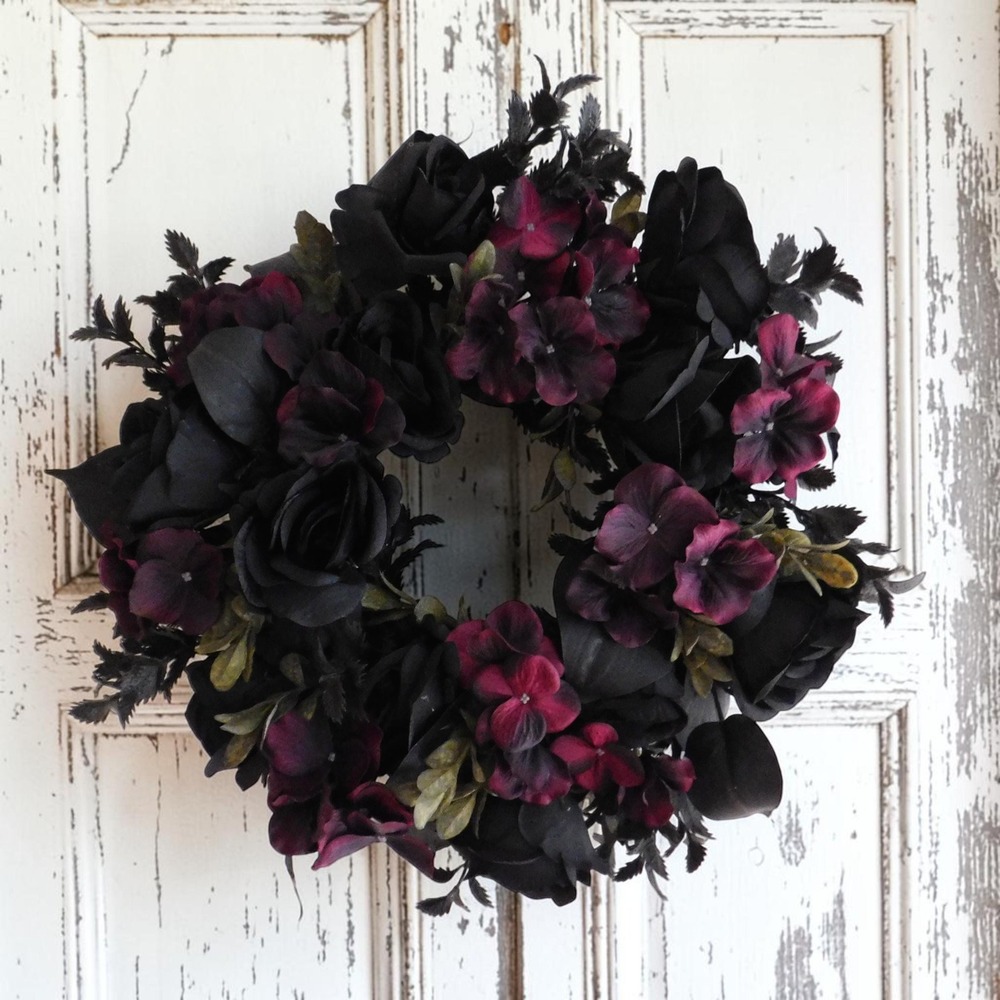 Halloween Wreath Black Rose Dark Moody Fall Wreath Spooky Cottagecore